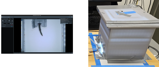 Custom 3D-printed LED-lit enclosure for soft robotic catheter data collection showing internal lighting arrangement and external structure